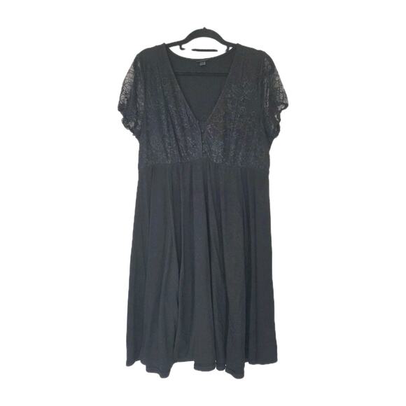 Torrid Black Lace Whimsigoth Dress Women 1X Vneck Boho Grunge Witchy Jersey Knit - Picture 1 of 9